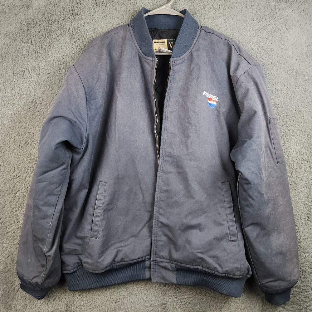 Vintage Pepsi Employee Canvas Quilted Jacket Mens XL Faded Navy Blue Broken Zip